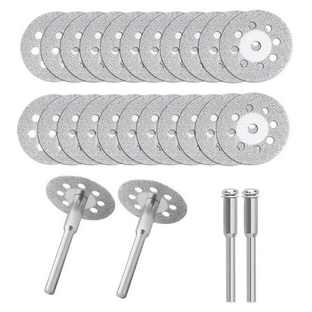 

Tomshine 24pcs Diamond Cutting Wheels 22mm Diameter Cut Off Discs with 4pcs 3mm Mandrels Replacement for Dremel Rotary Tools