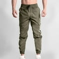 thumbnail image 2 of HOOMEUMY Men's Cargo Pants Jogger Pants Drawstring Elastic Waist Multi Pockets Comfortable Loose Fit Trousers Workout Sport Outdoor Army Green XL, 2 of 7