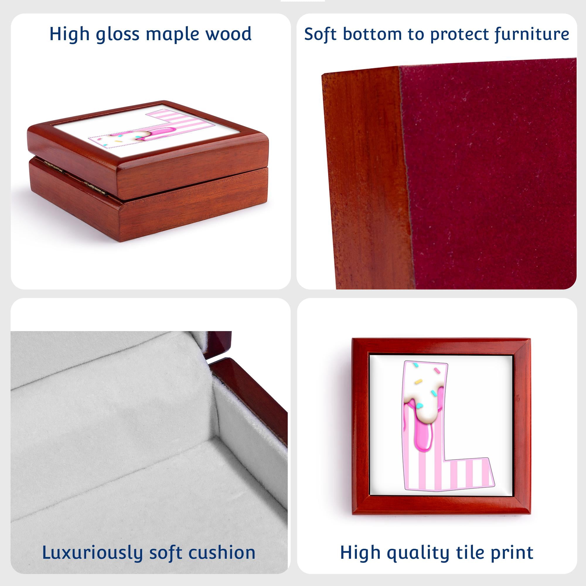3dRose, Cute Image Of Candy Pink Stripe Monogram L, Jewelry Box 5.5x5.5 inch with 4 inch tile