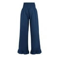 thumbnail image 4 of Linen Pants Women Smocked High Waisted Wide Leg Cropped Palazzo Pants with Pockets Flowy Boho Ruffle Ankle Beach Pant Navy XL, 4 of 6