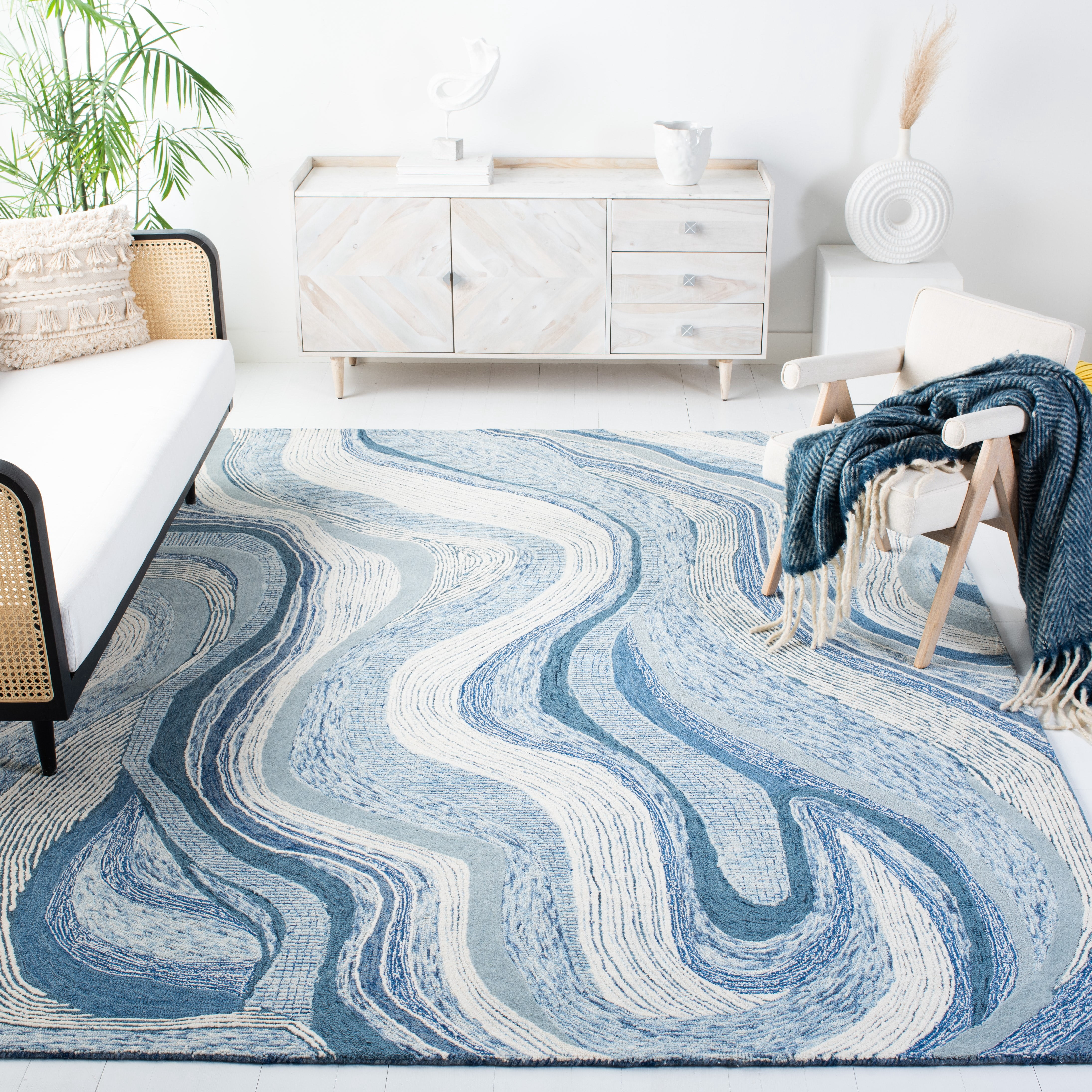SAFAVIEH Soho Stanice Abstract Area Rug, Blue/Ivory, 8' x 10'