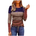 thumbnail image 2 of Puntoco Mujeres Cuello Redondo Impresión Recreativo Encaje Costura Manga Larga Tops Puntoco Puntoco-5047, 2 of 6