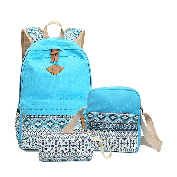 Sonducket de lona de 3 piezas, conjunto organizador de hombro, gran capacidad, cremallera, estilo étnico, mochilas escolares, bolsa de Mochilas Cielo azul