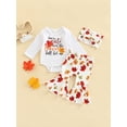 thumbnail image 2 of TSEXIEFOOFU Baby Girl Pants Suit Long Sleeve Round Neck Romper Shirt + Leaf Print Trousers + Headband, 2 of 8