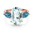 thumbnail image 2 of Gem Stone King 18K Rose Gold Plated Silver Sky Blue Simulated Aquamarine and London Blue Topaz Ring for Women (7.24 Cttw, 14X10MM Oval and 7X5MM Pear Shape, Gemstone, Size 8), 2 of 3