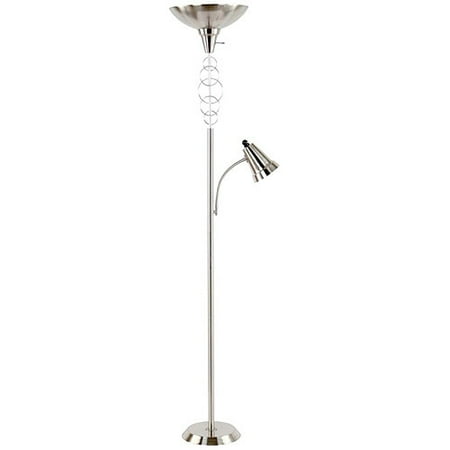 - Legacy Home Collection Brushed Nickel Torchiere With Adjustable Goosneck Reading Light