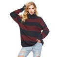 thumbnail image 1 of Nuevo suéter de punto con cuello alto a rayas informal de otoño e invierno para mujer, camisa con parte inferior de punto suelta europea y americana, 1 of 4