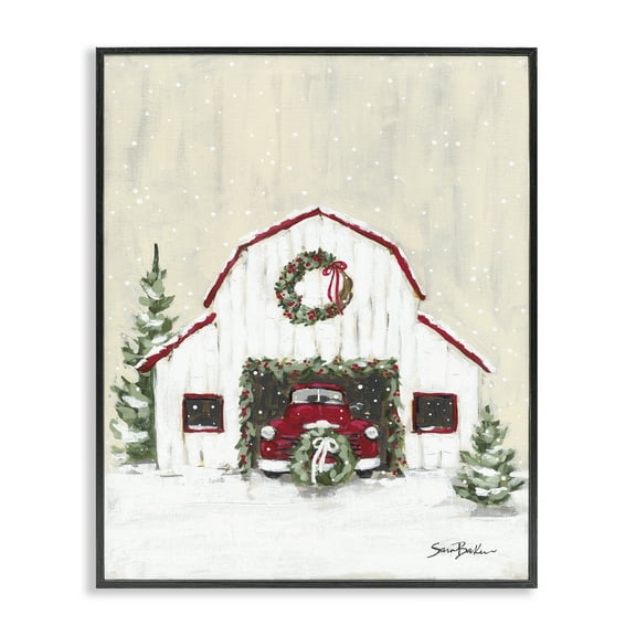 Stupell Industries Seasonal Garlands Barn Holiday Painting Black Framed Art Prints Wall Art, 11 x 14