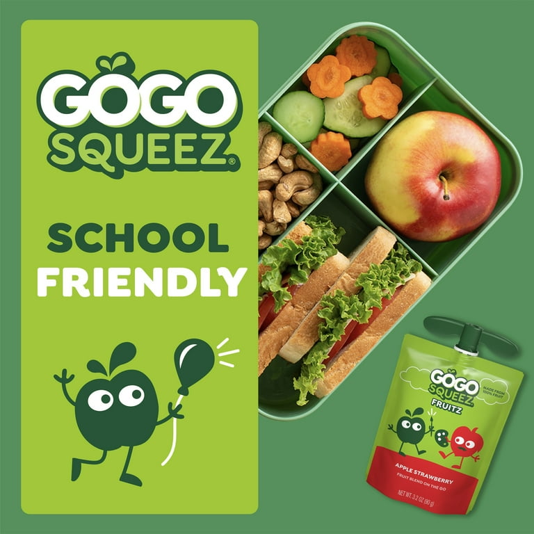 GoGo squeeZ Applesauce and Fruit Puree, Apple Strawberry Snack Pouches, 3.2 oz, 4 Pack