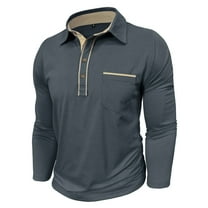Cotton Golf Shirts for Men Long Sleeve Button Up Lapel Collar Dressy Casual Tops with Chest Pocket (3XL, Dark Gray)