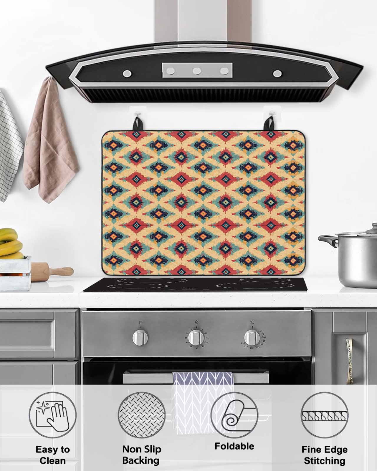 nqOlkjepod Large Induction Cooktop Protector Mat 24"x21", Geometric Stove Top Covers for Electric Stove, Modern Southwestern Vintage Art Decorative Stove Burner Cover Mats, Glass Top Stove Cover