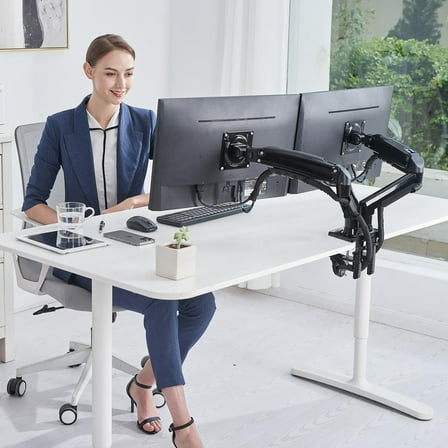 REHISK Ergonomic Dual Monitor Mount for Maximum 32" Screen