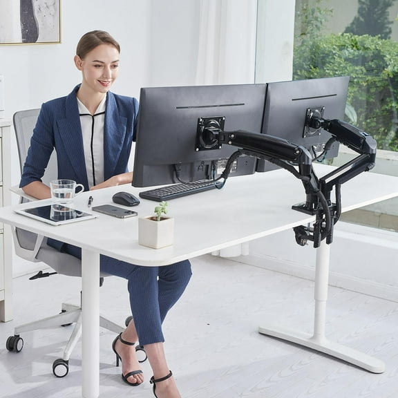 REHISK Ergonomic Dual Monitor Mount for Maximum 32" Screen