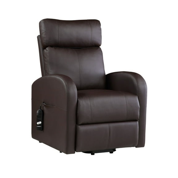 Power Lift Recliner Chair with Faux Leather and Wired Controller Brown - Saltoro Sherpi