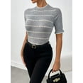 thumbnail image 3 of Ribbed Mock Neck Striped Sweater Top | Half Sleeve Slim Fit Women's Knit Shirt | Comfortable Stretch Knitwear, 3 of 6