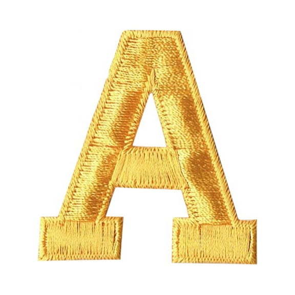 Alphabet Letter - A - Color Yellow - 2" Block Style - Iron On Embroidered Applique Patch