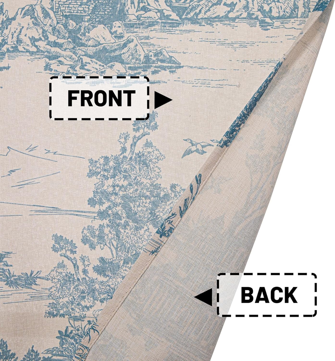 2 Pack Linen Window Valance, 18 Inches Long Kitchen Window Curtains Farmhouse Castle Pattern Rod Pocket Valance for Bathroom Bedroom Living Room, Blue and Natural Color