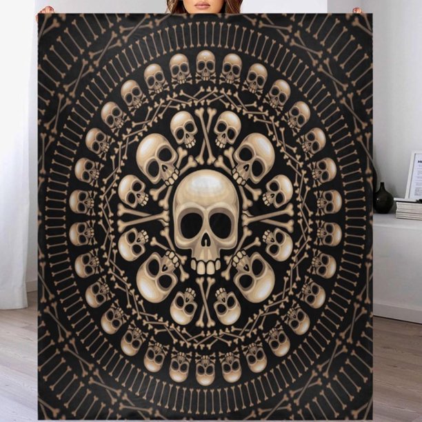 Manta para sofá de 50 x 60 pulgadas, con calaveras, huesos, roseta, suave y acogedora manta de franela polar personalizada, ligera, cálida y difusa, para Halloween, para cama, sofá, silla