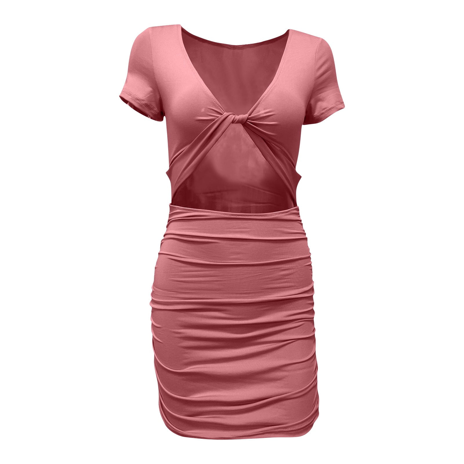 ruched knot front bodycon mini dress qolati Summer Dresses for Women Cut Out Twisted Trendy V-Neck Short Sleeve Club Party Cocktail Dresses 50% rayon 50% cotton Monitor_publish:2026-06-05 00:17 Wholesale Women Seamless MIDI COLOR:Blush Pink