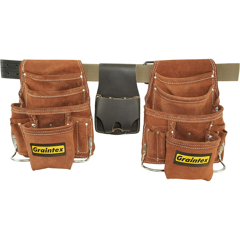 2 Bags -10 Pocket OIL TAN LEATHER Carpenter Nail and Tool Pouch bags waist  belt