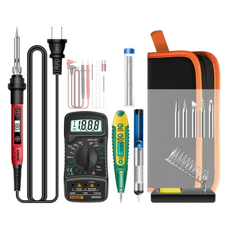 

ANENG 16pcs Soldering Iron Kit Electric Soldering Irons with LCD Digital Display Intelligent Welding Iron Kit 60W Adjustable Welding Tool with Multimeter Electrical Test Pen 5pcs Solder Ti