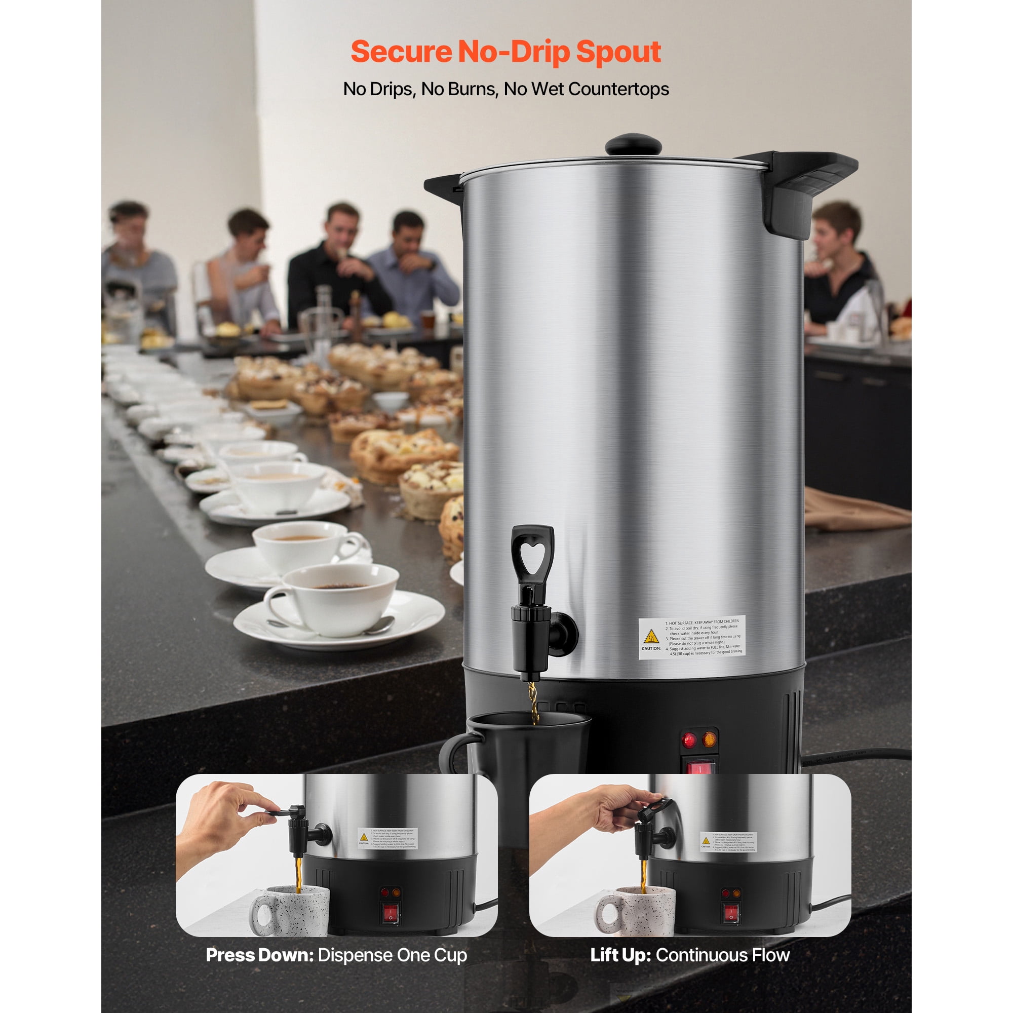 KFFKFF Commercial Coffee Urn, 100 Cup 15 L Hot Beverage Dispenser with Non-Drip Faucet, Fast-Brewing Stainless Steel Large Coffee Maker, Ideal for Events, Offices, Gatherings, and Restaurants