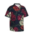 thumbnail image 2 of Fotbe Roses Skulls Hawaiian Shirt For Men Unisex Summer Beach Casual Short Sleeve Cotton Linen Button Down Shirts-Small, 2 of 9