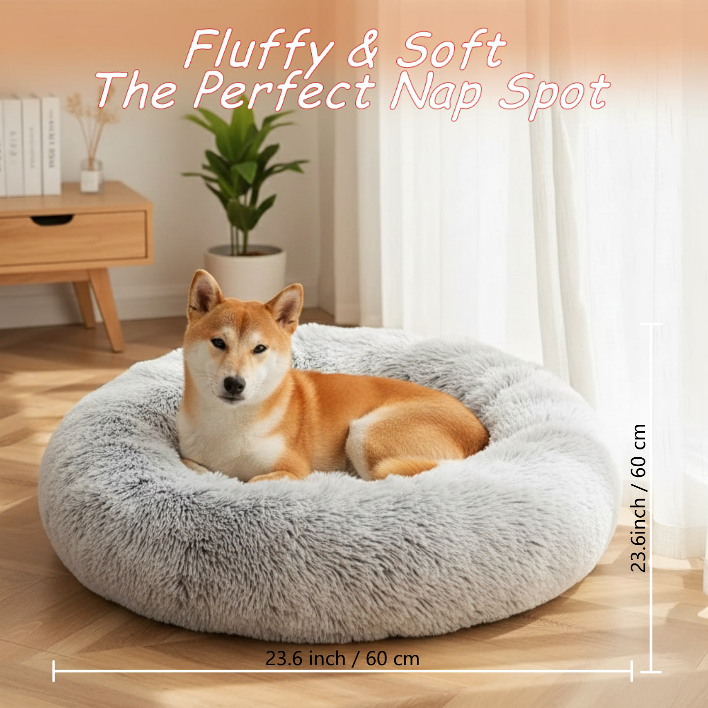 Extra Large Orthopedic Washable Dog Bed, 23.6Inch Waterproof Soothing Pet Bed for Crates or Floors, Soft and Chew-Resistant Donut Dog Sofa for All Dog