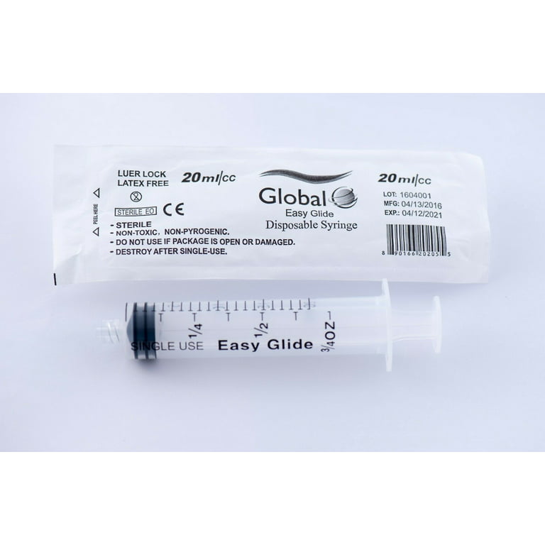 20ML Sterile Syringe Only with Luer Lock Tip - 10 Syringes Without a Needle  by Easy Glide - Great for Medicine, Feeding Tubes, and Home Care 