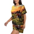 thumbnail image 2 of Fotbe Oil Painting Style Pasture Cow Print Pajama Set for Women 2 Piece Loungewear Short Sleeve Tops and Shorts Set Soft Sleepwear-Small, 2 of 7