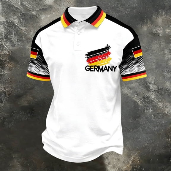 Men Germany Soccer Polo Shirts Raglan Top Football Short Sleeve Shirt Fans Graphic Classic Top Game Day Casual Shirt Tops L