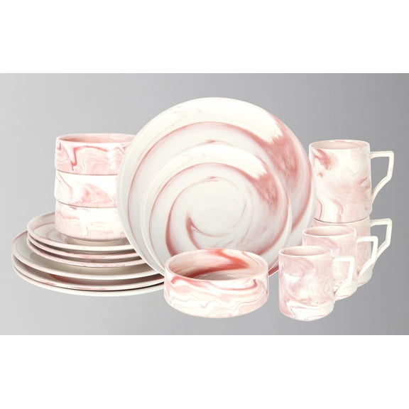 Fine China Artisan Marbled Pink 16pc Dinner Set