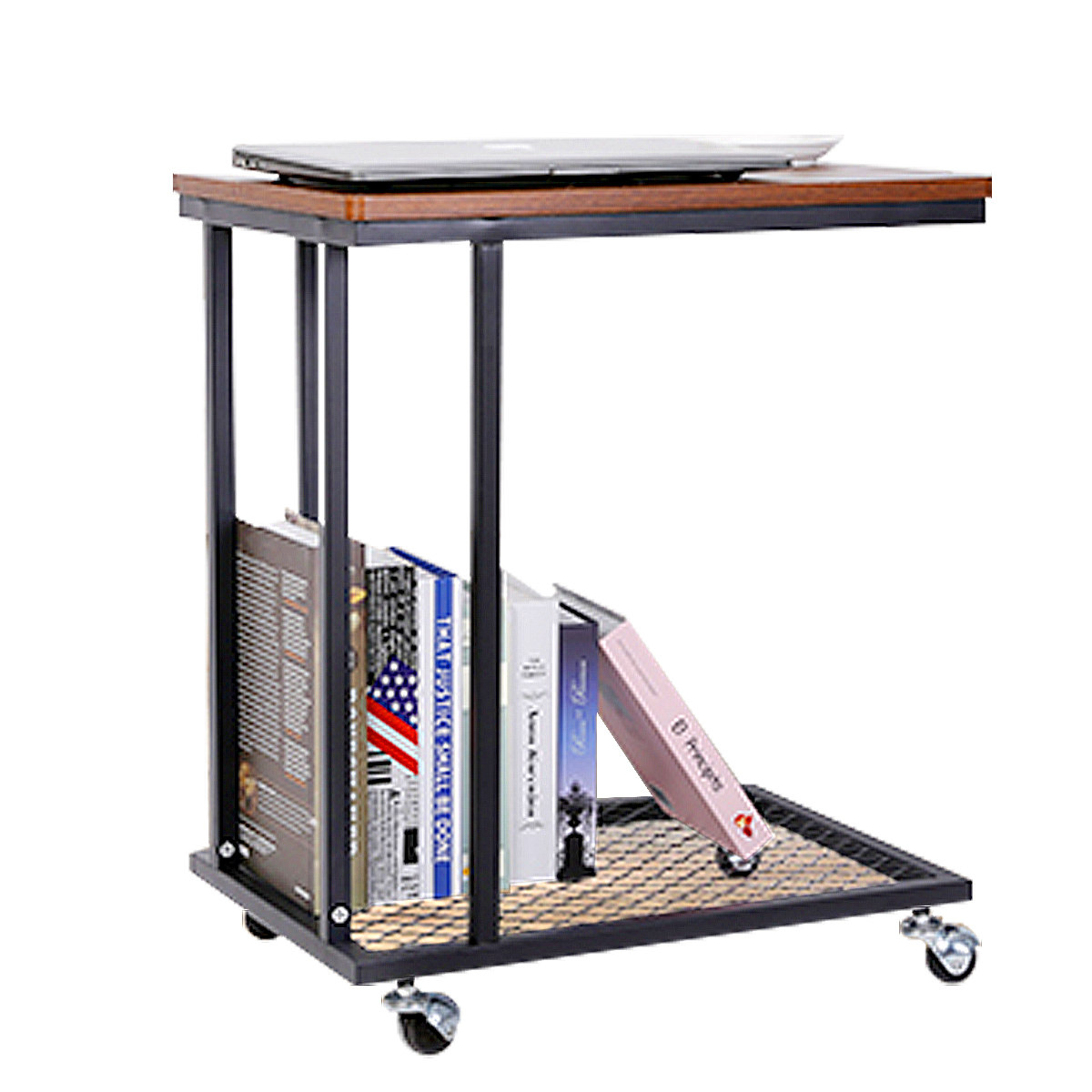 FDW C Shaped End Table with Rolling Wheels, Sofa Table for Living Room