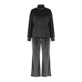 thumbnail image 6 of Women's Plush Velvet 2 Piece Loungewear Outfits Mock Neck Long Sleeve Tops and High Waisted Wide Leg Pants Sets Vintage Casual Tracksuit Dark Gray, 6 of 7