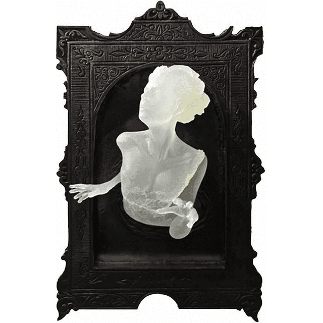 Decoración de pared de fantasma en el espejo: estatua luminosa de espejo fantasma, decoraciones de Halloween, casa encantada (mujer)