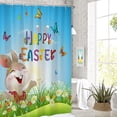 thumbnail image 2 of Easter Shower Curtain, Happy Easter Cute Bunny Funny Rabbit Colorful Wildflowers Spring Floral Bathroom Curtain Waterproof Fabric Machine Washable with Hooks, 2 of 6