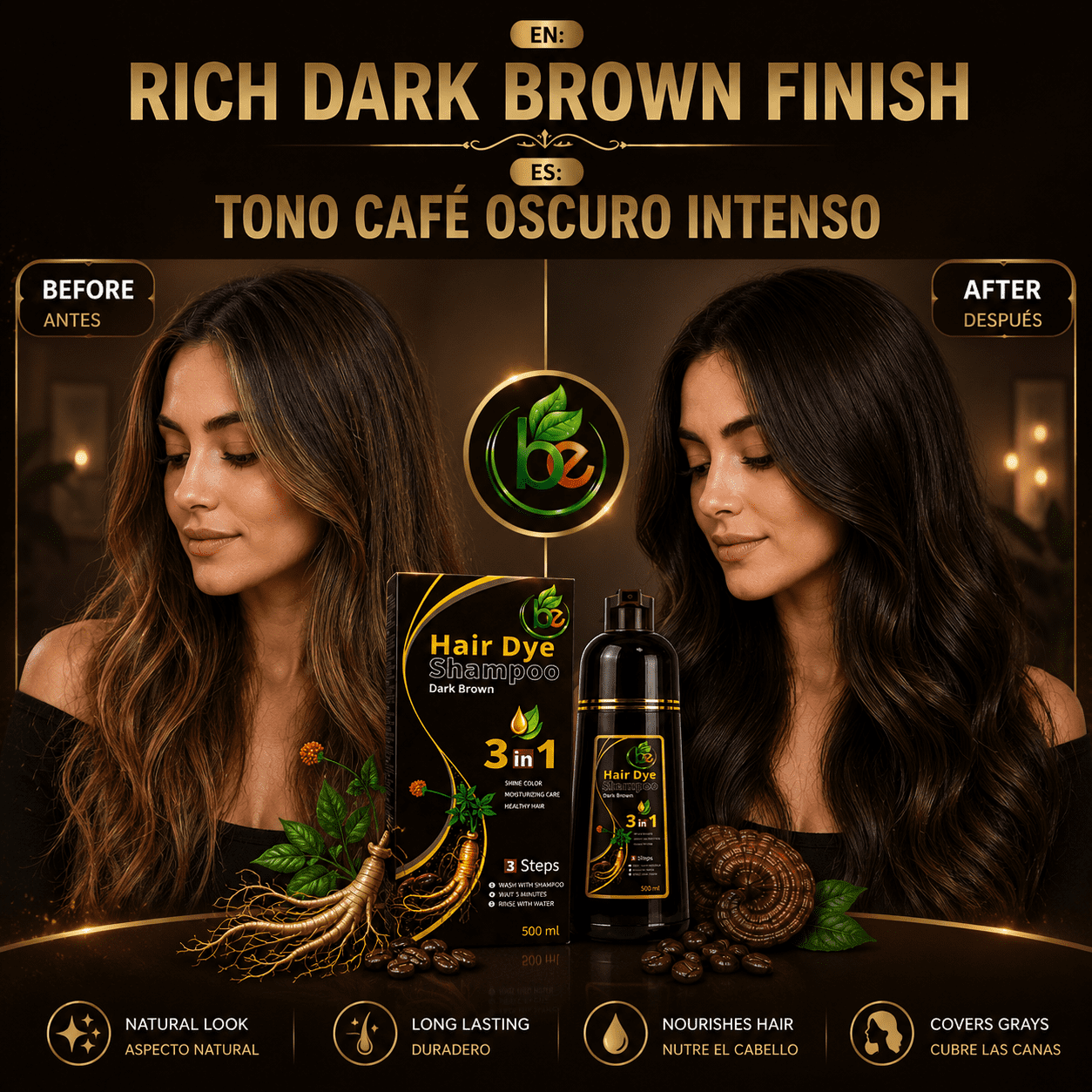 B-EXPERTS, Dark Brown Hair Dye Shampoo, 16.9 fl oz - Walmart.com