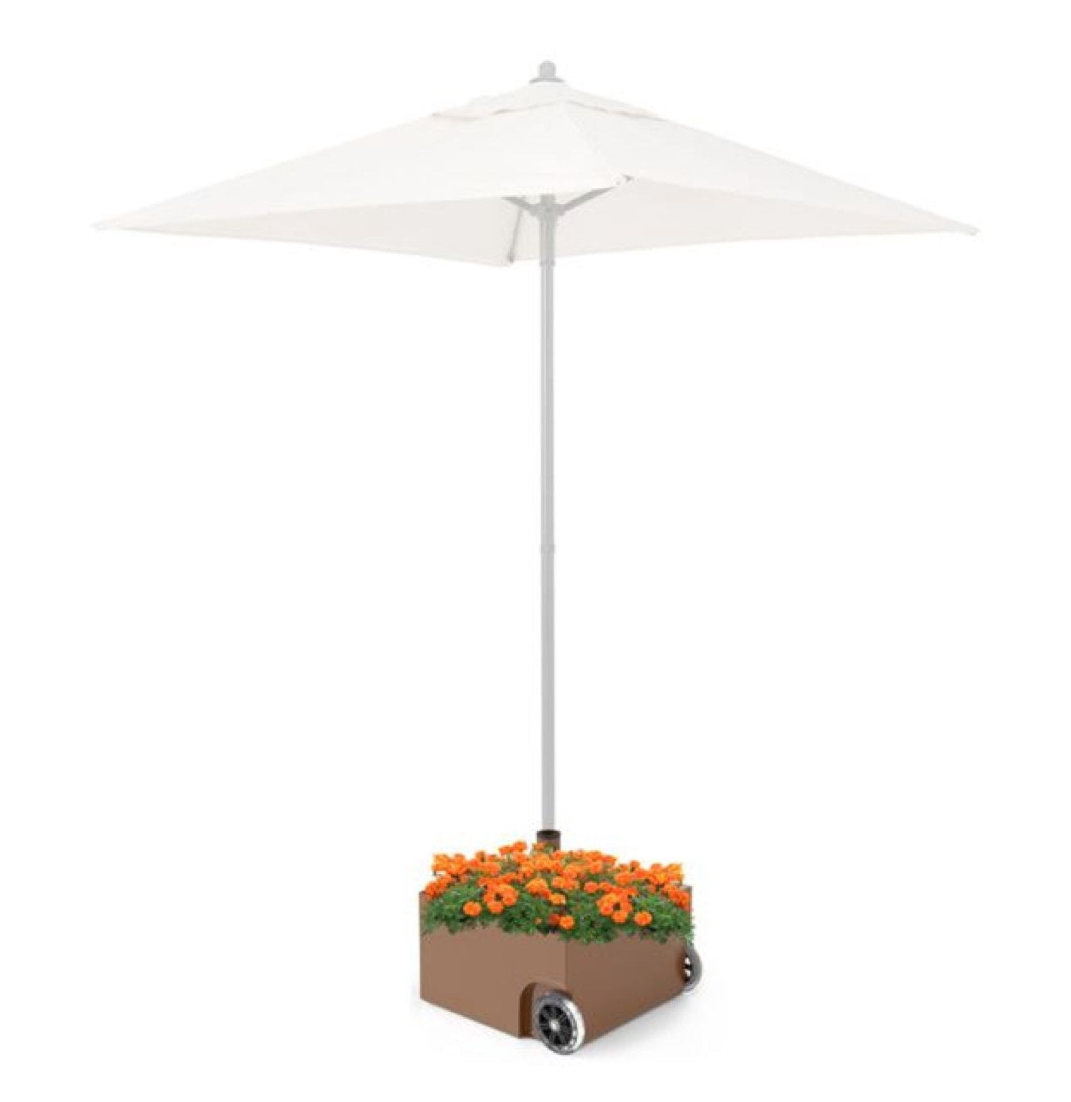 150LBS Umbrella Base with Wheels, Coffee, Patio Umbrella Stand for 7.5-11ft Umbrellas, Fillable Planter, 2 Adapters, Heavy Duty Steel