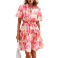 thumbnail image 1 of Vestido BTFBM para mujer, estampado floral, cuello en V, manga corta, volantes, 1 of 7