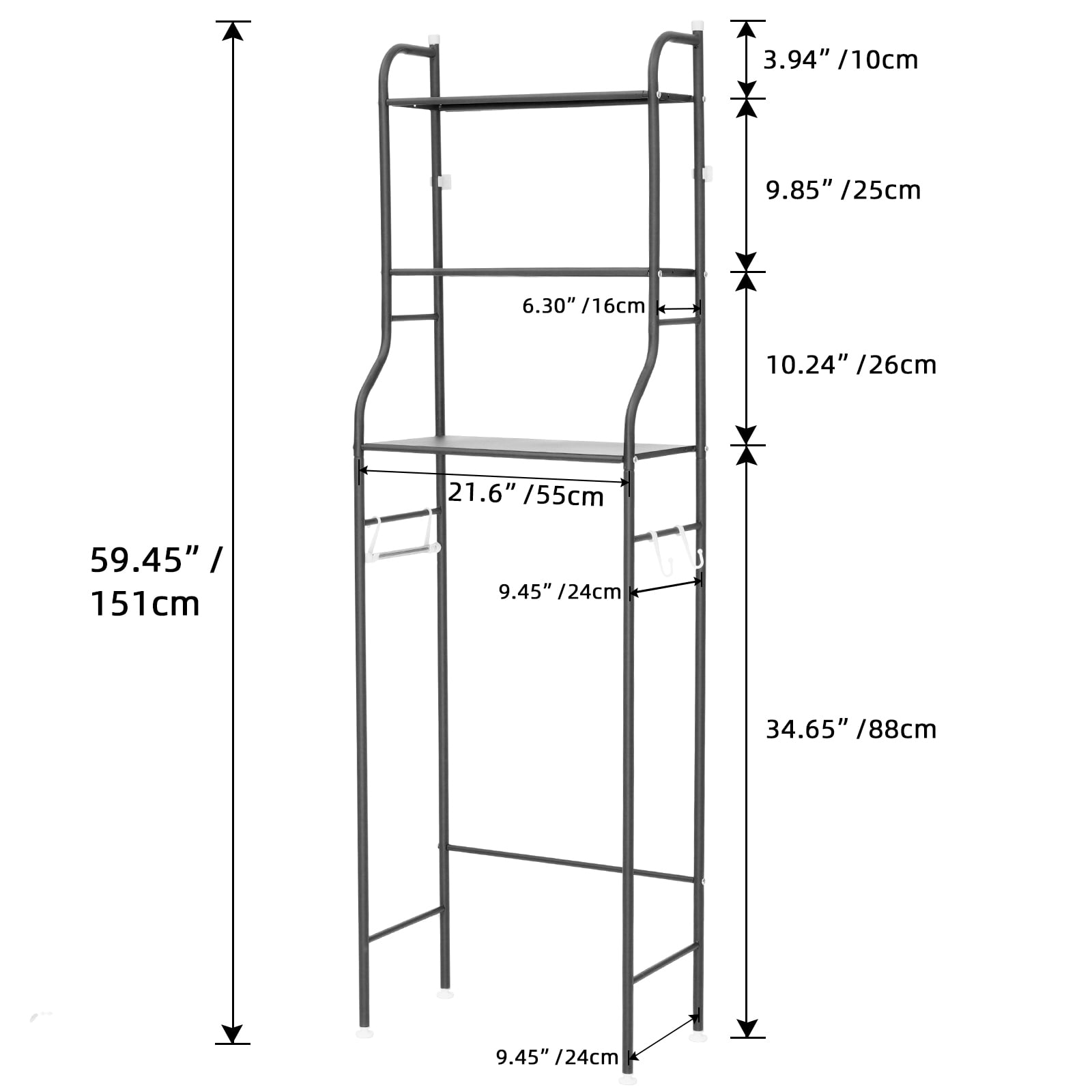 HONEIER Over the Toilet Storage Rack, 3 Tier Bathroom Space Saver, Bathroom Corner Stand Storage Organizer Accessories Bathroom Towel Shelf 22"W Black
