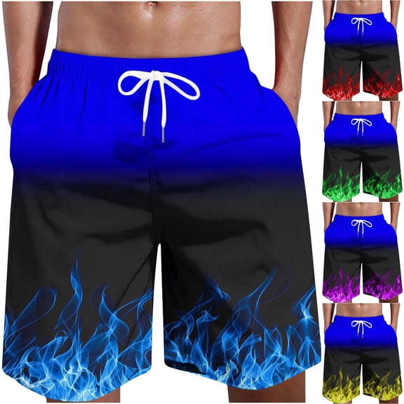 Jacenvly Mens Board Shorts Multicolor Casual Swim Trunks for Men Skin-Friendly Men Fashion Gradation Shorts with Pockets Elastic Waist Beach Pants Blue