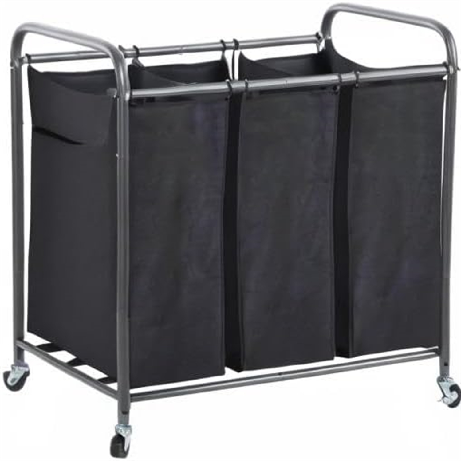 Laundry Sorter 3 Section, 3 Bag Laundry Hamper, Rolling Laundry Cart, Laundry Basket with Heavy Duty Lockable Wheels and Removable Bag for Clothes Storage, Black