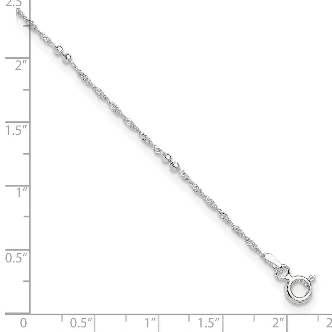 925 Sterling Silver Spring-Ring With 1inch Ext. Anklet 10 Inch 1mm Wide Anklet for Women - 1.3 Grams