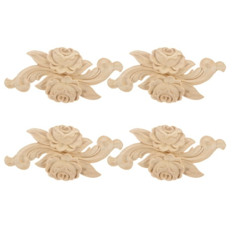 

Tinksky 4 Pcs Wooden Carved Onlay Appliques Wooden Rose Carving Decal Unpainted Furniture Decor