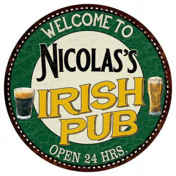 Nicolas's Irish Pub 14" Round Metal Sign Kitchen Bar Wall Decor 100140036423
