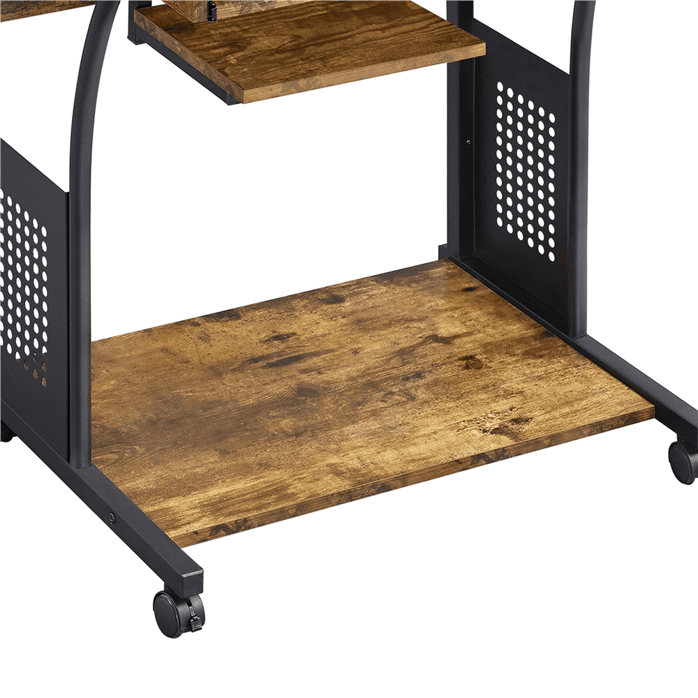Topeakmart 2-Tier Rolling Computer Desk with Keyboard Tray, Rustic Brown