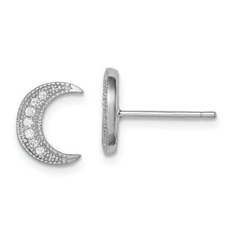 Sterling Silver Rhodium-plated CZ Crescent Moon Post