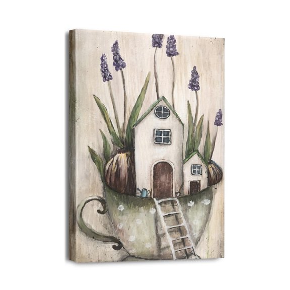 Ready-to-Hang Kitchenware Artwork Floral Fork, Knife, Spoon Canvas Print for Dining Room (12x16inch)