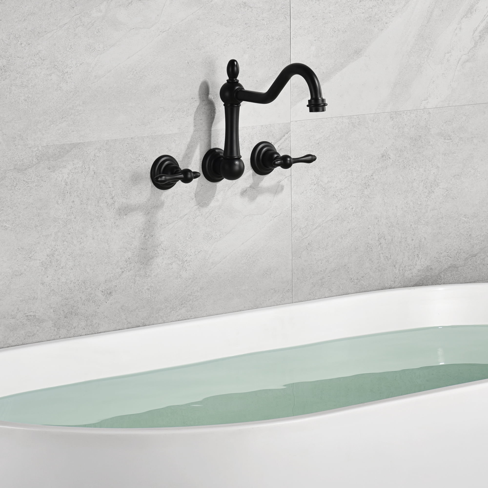 sumerain Black Tub Faucet Wall Mount Bathtub Filler Vintage Style 3 Holes 8 Inches Center