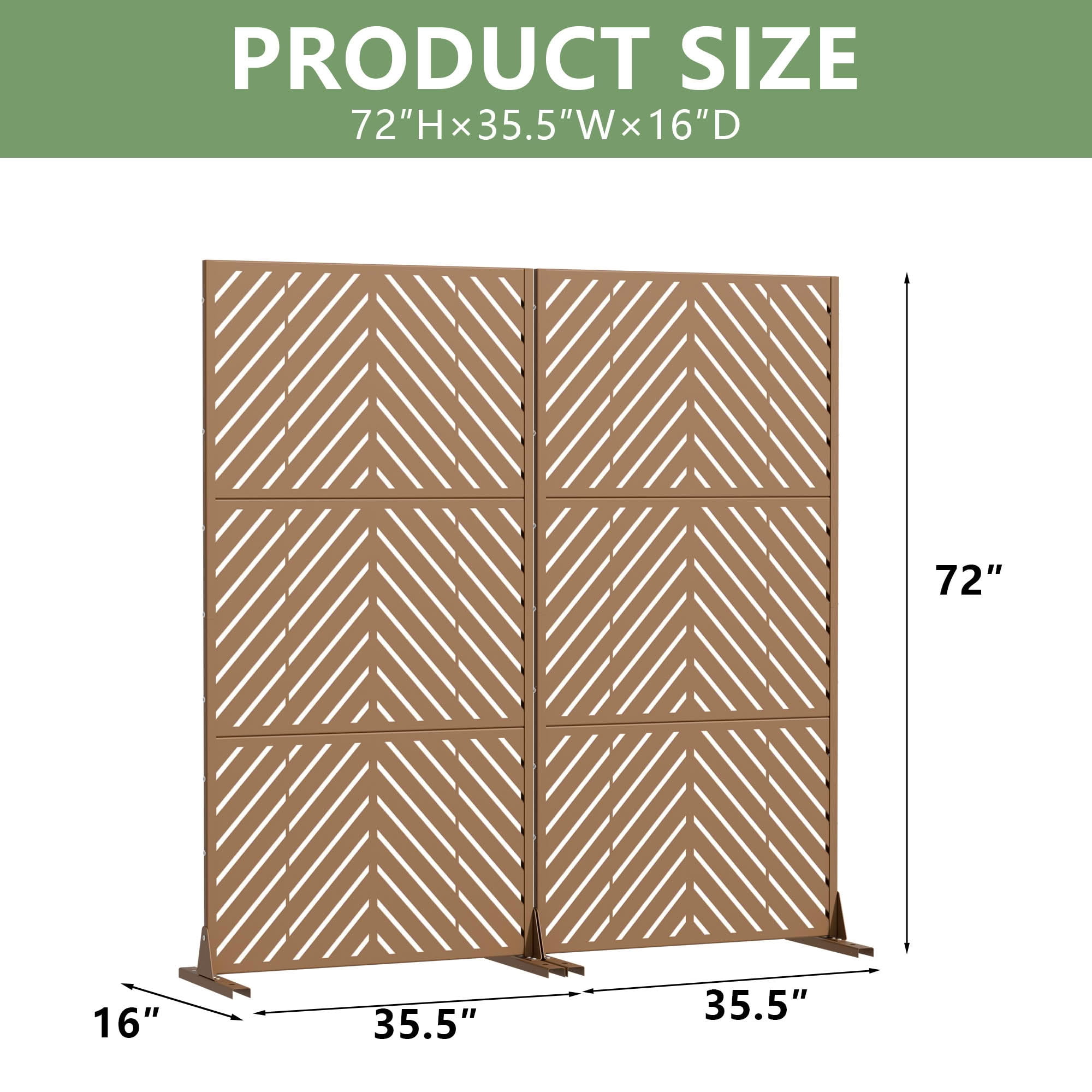 MAYEERTY 2-Piece Outdoor Metal Privacy Screen 6ft × 3ft Brown, 3-Panel Parallel Decorative Screen, Rust-Resistant for Patio